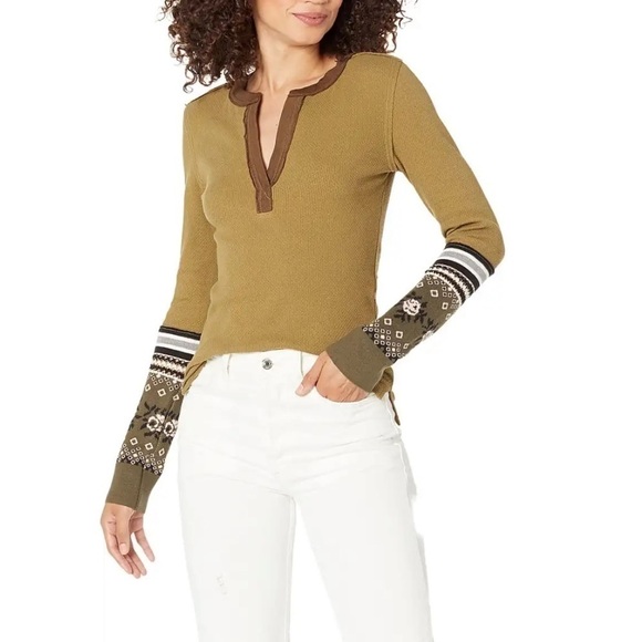 FREE People Mikah Layering Cuff Thermal Top /Army combo - Picture 5 of 12